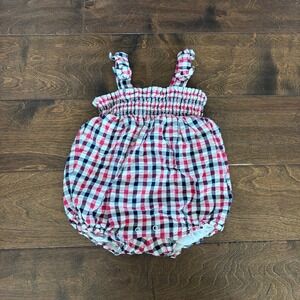 Janie and jack Girls 3-6 Months Bubble Romper Summer Red White Blue Check